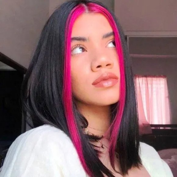 Black wig With Hot Pink Streaks Lace Wigs